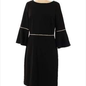 Tommy Hilfiger Gold Trim Bell Sleeve Sheath Dress In Black Size 2